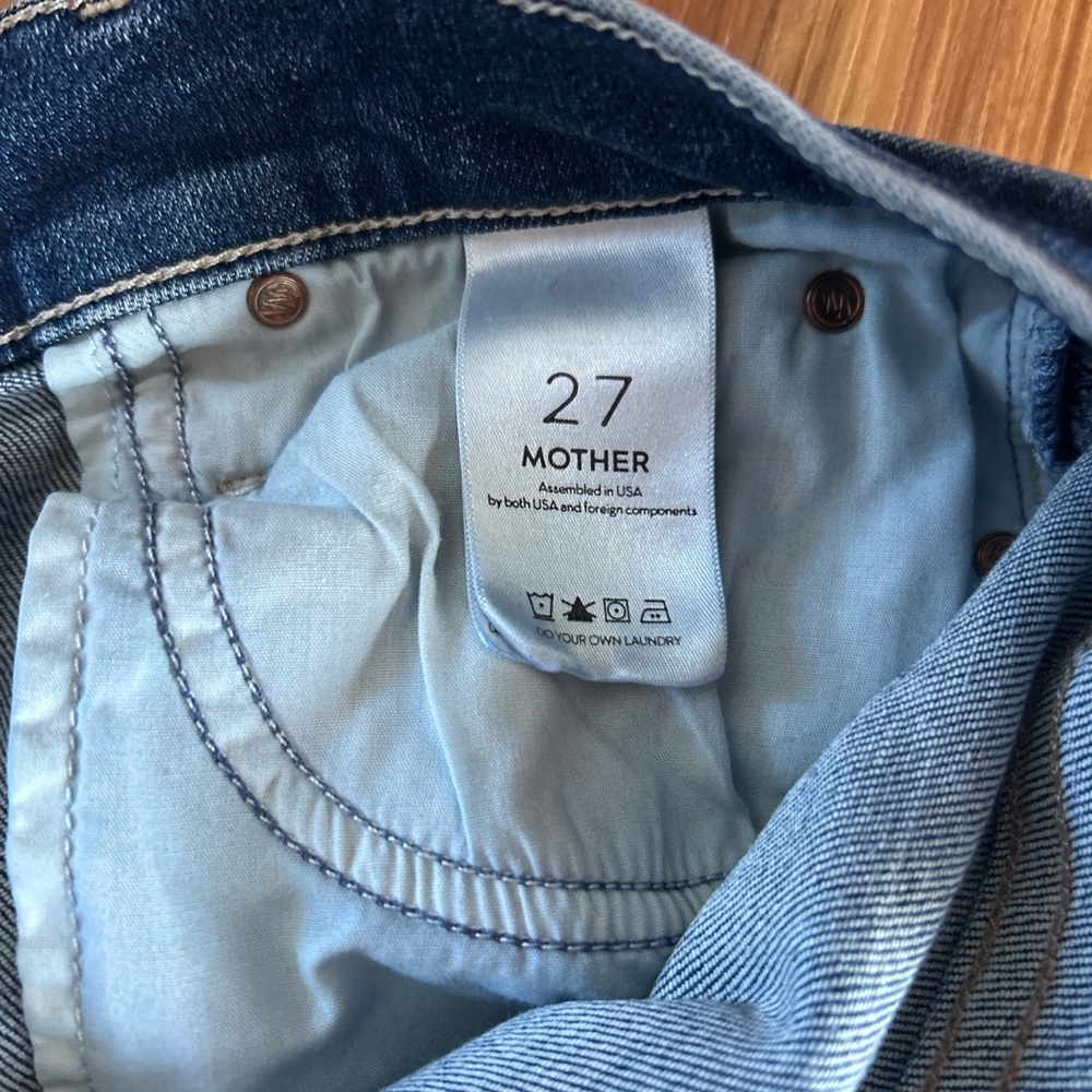 MOTHER Women's Skinny Jeans in Distressed Blue Denim - Picture 9 of 9